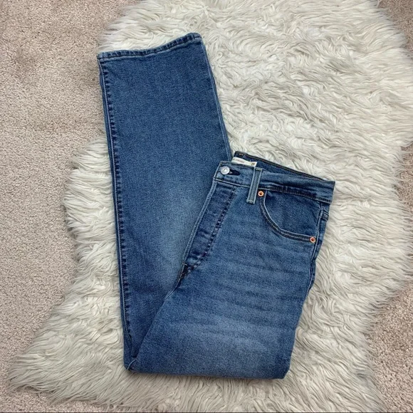 Levi's Ribcage Straight Ankle Jeans Mind Your Own Finish Medium Indigo - Picture 4 of 10